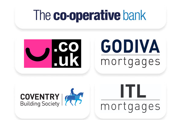 The Co-operative Bank, smile, Godiva Mortgages, Coventry Building Society and ITL Mortgages logos
